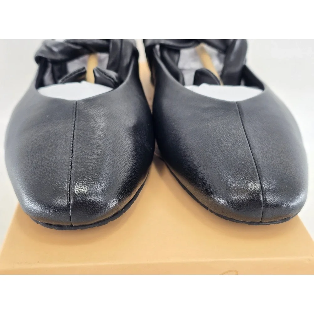 Jewel Badgley Mischka Taylore Flats Womens 7.5 Black Matte Leather Knot - New